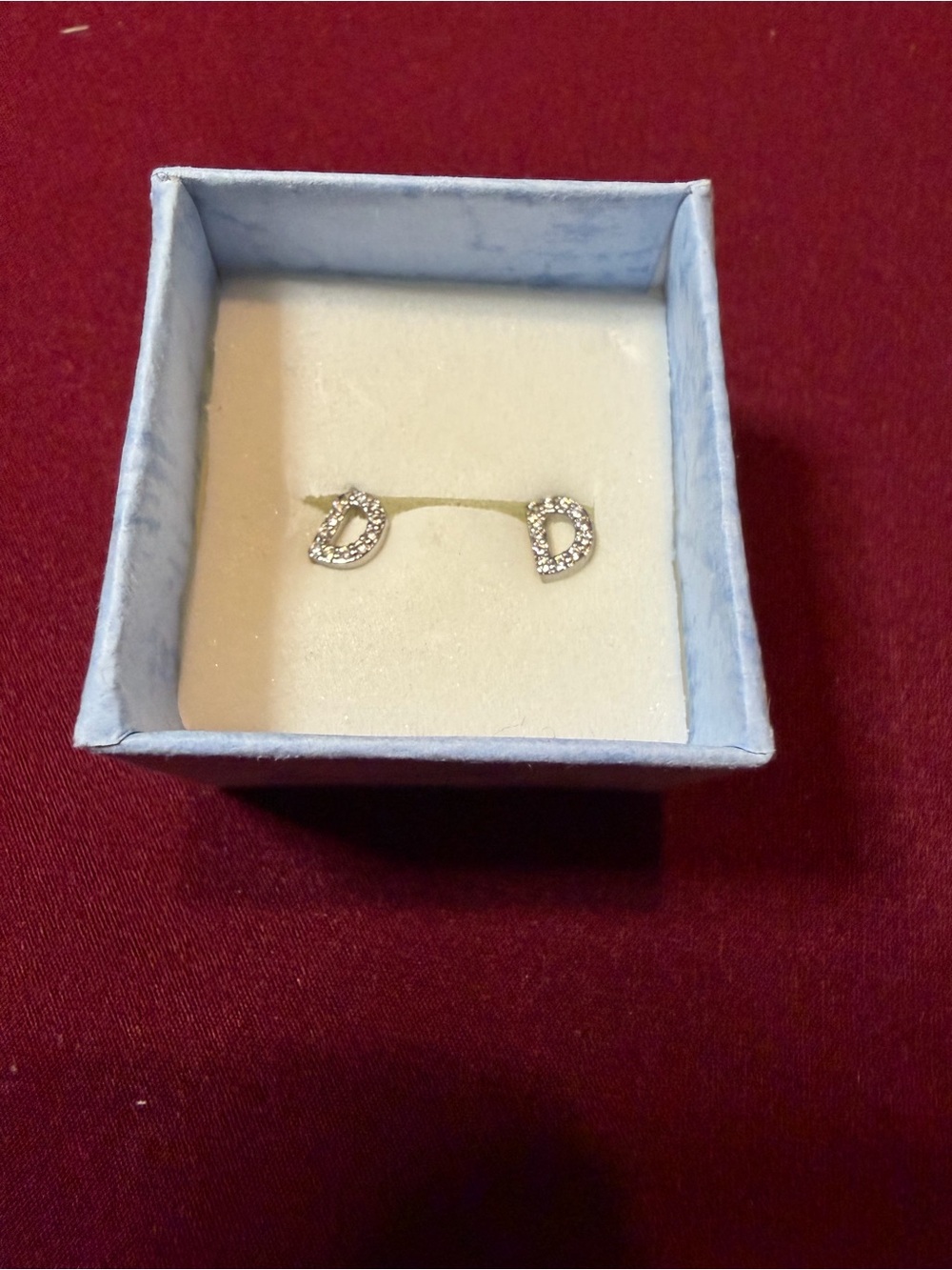 Sparkling Silver D-Shaped Crystal Stud Earrings - Women Jewelry